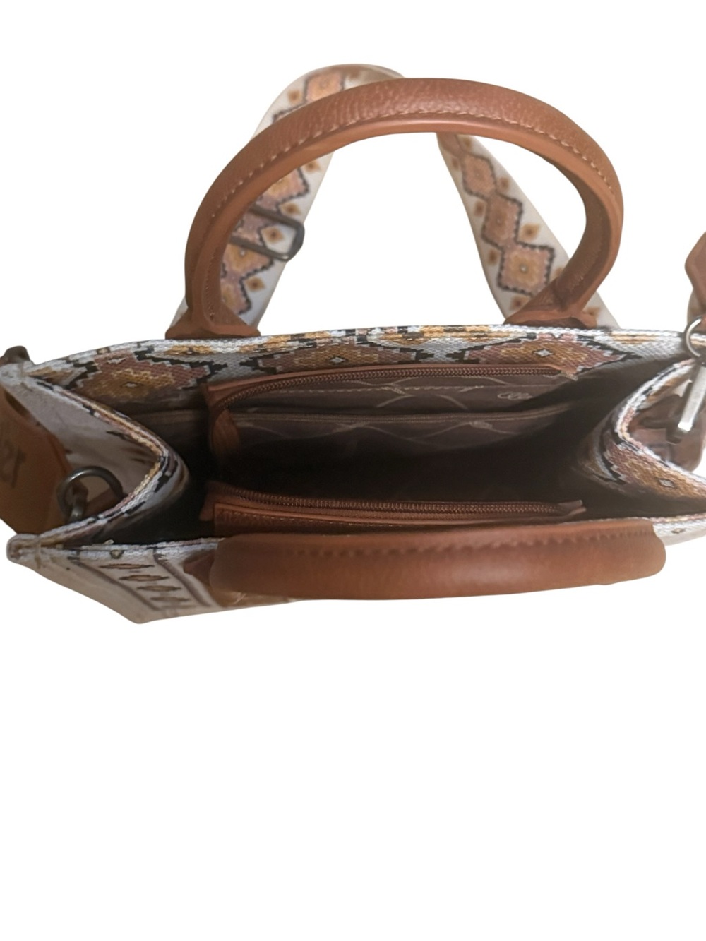 Wrangler Geometric Native  Patterned Shoulder Bag in Brown and Cream Rodeo, - Picture 5 of 5